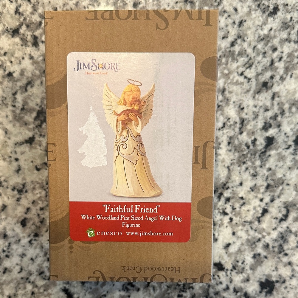 Jim Shore White and Gold Angel with Dog Figurine